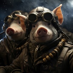 Dressed as superheroes, a team of flying pigs swoop

