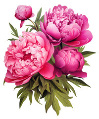 Magenta Peony Floral Clipart Collection, Bold Floral Sublimation Magenta Peony Cliparts, Created using generative AI	