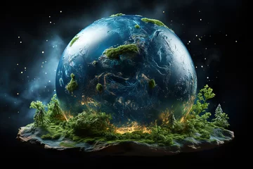 Naadloos Behang Airtex Volle maan en bomen Close-up of a planet in space. Generative Ai