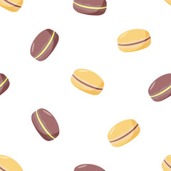 Seamless pattern with colorful macaroon cookies. Vector background wallpaper sweet dessert.