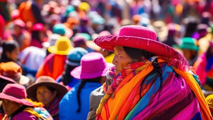 traditional Peruvian pilgrimage, colorful vibrant crowd