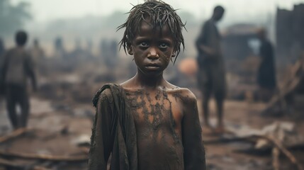 little boy wearing dirty cloth