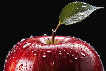red apple with water drops