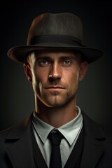 young attractive man elegantly wearing a hat posing in front of the camera