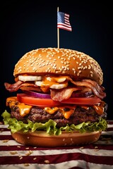 hamburger food party with the American flag
