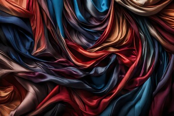 colorful waves abstract vivid silky cloth full frame background in shinny primary color with dark and deep view and color waves wandering here and there 