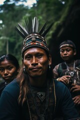 Portrait of a traditional indigenous family in their jungle village
