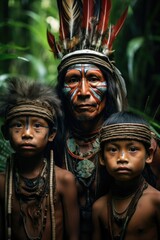 Portrait of the patriarch of a jungle tribe with his two sons