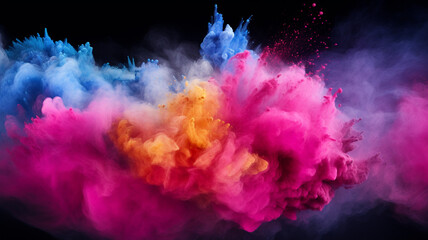 Powder holi paints isolated on black background.