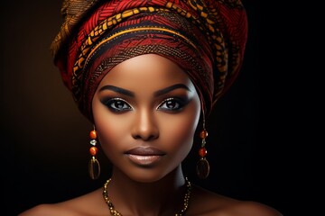 Beautiful african young woman studio portrait. AI generative