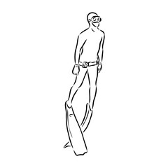 Sketch silhouette scuba divers on white background.