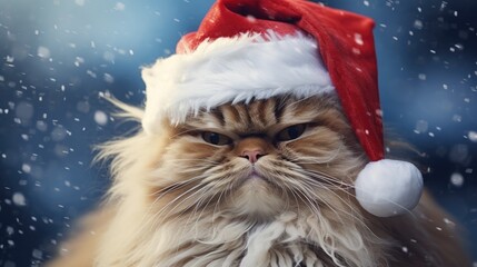 Cat in a red Santa Claus hat.