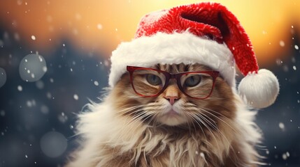 Cat in a red Santa Claus hat.