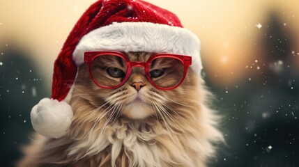 Cat in a red Santa Claus hat.
