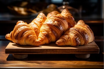 French croissants presented in a bakery