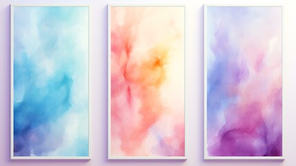 Set of abstract watercolor backgrounds. Blue, purple, yellow, pink colors. Vector illustration.