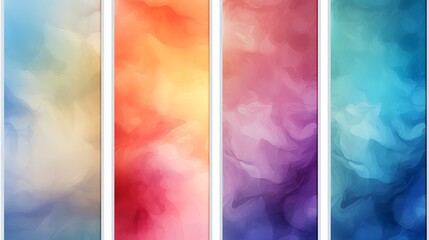 Set of horizontal banners with colorful abstract watercolor background. Vector illustration.