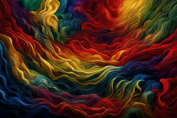 colorful waves abstract vivid silky cloth full frame background in shinny primary color with dark and deep view and color waves wandering here and there  - obrazy, fototapety, plakaty