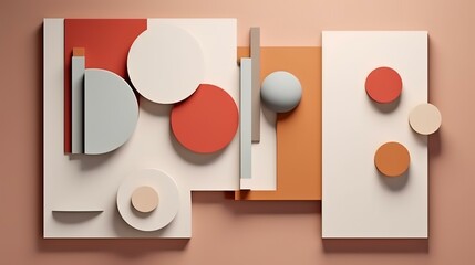 3d rendering abstract composition, geometric shapes on pastel background, minimal design