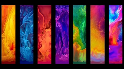 Set of colorful abstract banners. Liquid acrylic paint. Vector illustration.