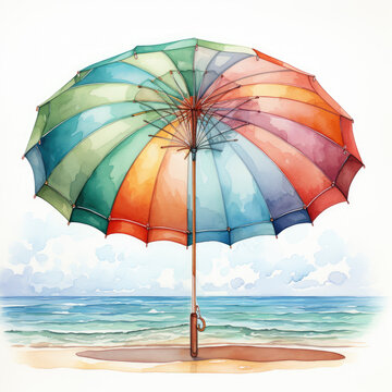 watercolor Beach umbrella clipart, Generative Ai