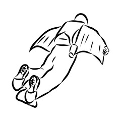 Hand drawn sketch of wingsuit in black isolated on white background.