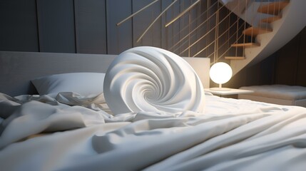 Interior of a modern bedroom with white bedding. 3d rendering