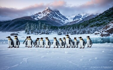 Obraz premium Icy Emissaries The Penguin Chronicles A Journey Through Frosty Realms and Charming Fellowship ai generated