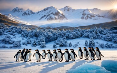 Icy Emissaries The Penguin Chronicles  A Journey Through Frosty Realms and Charming Fellowship ai generated