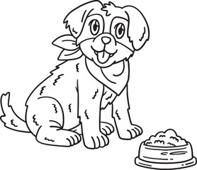 Dog with a Bowl of Food Isolated Coloring Page 