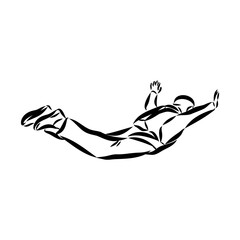 Hand drawn sketch of wingsuit in black isolated on white background.