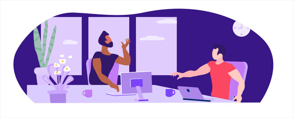 Emotional client. Conclusion of an agreement. Workplace, business. Vector illustration