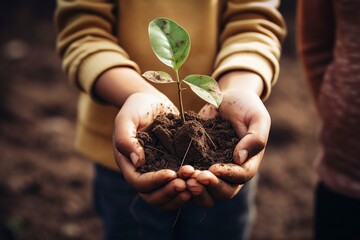 children holding soil and plants in hands