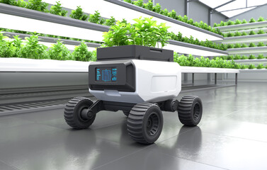 Robots are working on an organic farm, Smart robotic farmers concept, Agriculture technology, Farm...