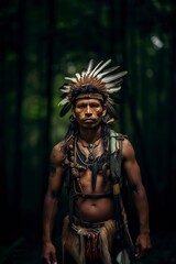 Obraz premium indigenous man from a tribe in the amazon rainforest
