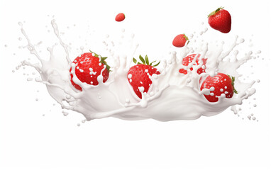 strawberry falling into milk splash