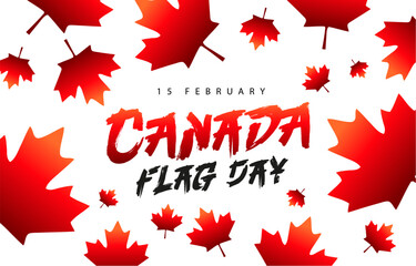 Brush Lettering - Canada Flag Day, February 15th. Swirling maple leaves. Elements for the design of a Canada Day