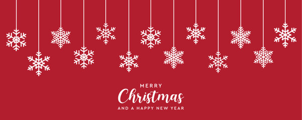 christmas banner with hanging snowflakes border vector illustration EPS10