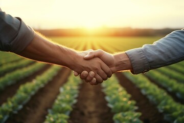 farmers shake hands in the field