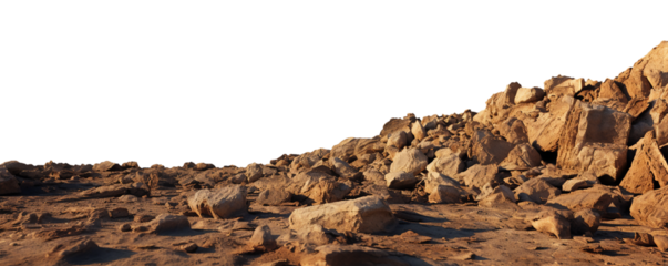 Rocky ground, mountain slope on foreground, isolated PNG cutout. Element for matte painting or photobashing, copy space.