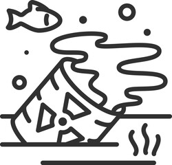 Toxic waste in the water, dumping waste in the ocean, linear icon. Environmental Pollution. Line with editable stroke