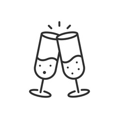 Glasses are clinked, linear icon. Celebration. Champagne. Line with editable stroke