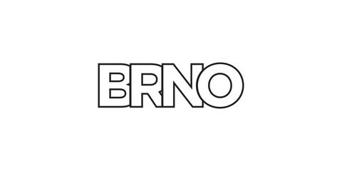 Brno in the Czech emblem. The design features a geometric style, vector illustration with bold typography in a modern font. The graphic slogan lettering.