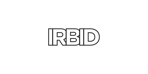 Irbid in the Jordan emblem. The design features a geometric style, vector illustration with bold typography in a modern font. The graphic slogan lettering.