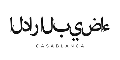 Casablanca in the Morocco emblem. The design features a geometric style, vector illustration with bold typography in a modern font. The graphic slogan lettering.