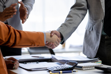 Businessmen making handshake with partner, greeting, dealing, merger and acquisition, business...
