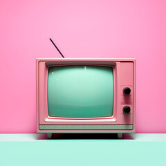 vibrant old television tv on pink background