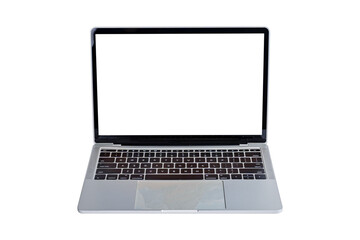 Computer laptop with blank screen isolated on white background.