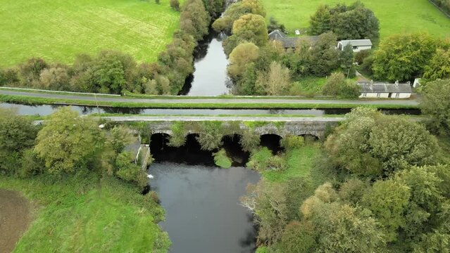 Leinster Aquaduct On The Grand Canal In Liffey Bridge In Naas, County Kildare, Ireland. - aerial shot