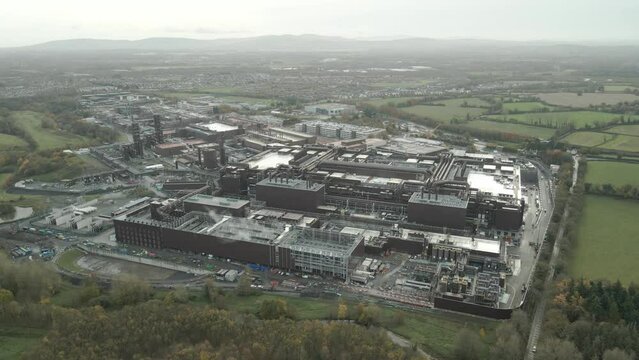 Intel Computer Chip Manufacturing Plant At Collinstown Industrial Park, Leixlip, Kildare, Ireland. - aerial shot
